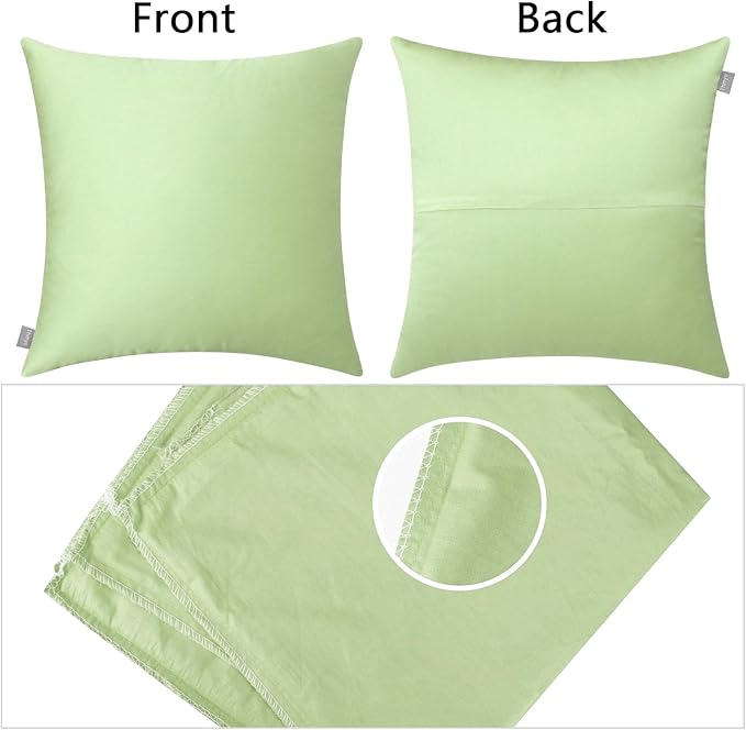 Thmyo 4-Pack 100% Cotton Comfortable Solid Decorative Throw Pillow Case Square Cushion Cover Pillowcase DIY Sublimation Blank Pillow Covers(20x20 inch/ 50x50cm,Light Pea Green)