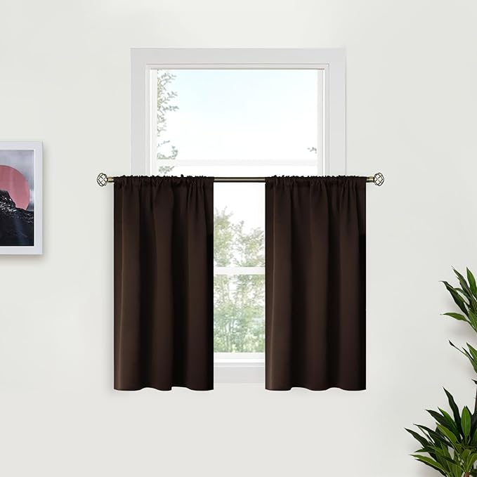BGment Small Brown Kitchen Curtains 36 Inch Length - Chocolate Half Drapes Thermal Insulated Privacy Blinds for Cafe Bathroom Window Over Sink, 29 x 36 Inch, 2 Panels