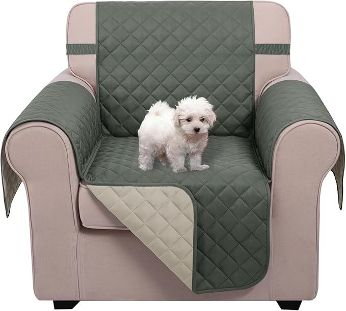 U-NICE HOME Recliner Chair Covers Reversible Chair Cover Pet Covers for Dogs with Elastic Straps Water Resistant Diamond Quilted (23''Recliner Small, Grey/Beige)
