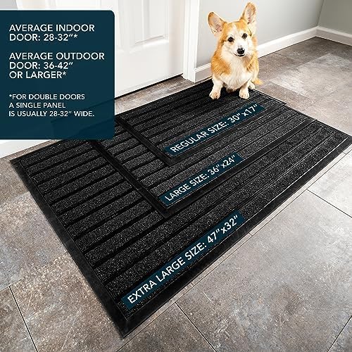 ubdyo Extra Durable Door Mat - Dirt Trapping Outdoor Welcome Mats - Non-Slip Outdoor Indoor Entrance - Low Profile Front Doormat (36" x 24", Bright Black)