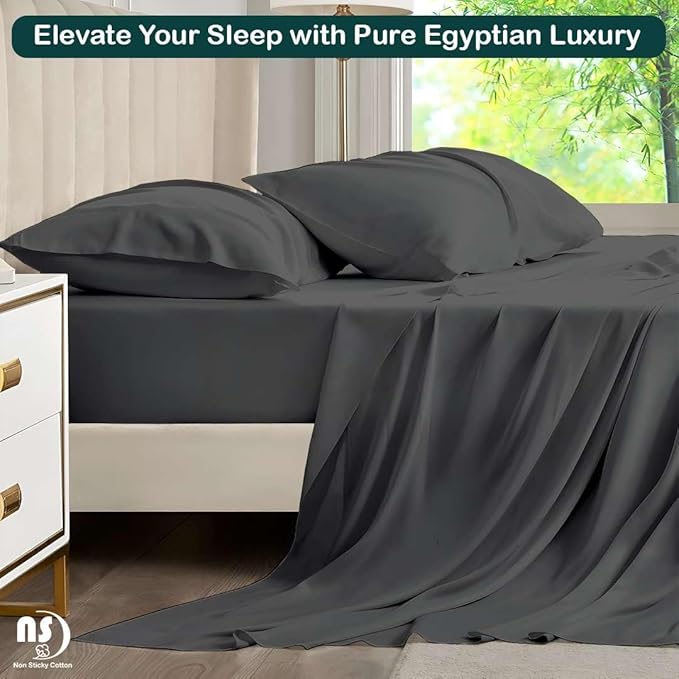 NON Sticky cotton Twin Size Sleeper Sofa Sheets, 4 Piece Egyptian Cotton Bed Sheet Set for Sofa Bed, 10" Deep Pocket for Pull Out Couch Mattress, 39" x 75", Dark Grey Solid, Soft & Breathable