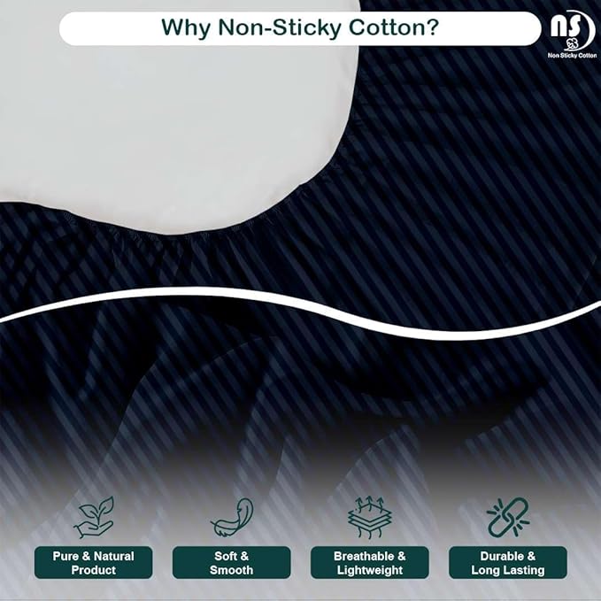 NON Sticky cotton Queen Size Sleeper Sofa Sheets, 4 Piece Egyptian Cotton Bed Sheet Set for Sofa Bed, 8" Deep Pocket for Pull Out Couch Mattress, 60" x 75", Navy Blue Stripe, Soft & Breathable