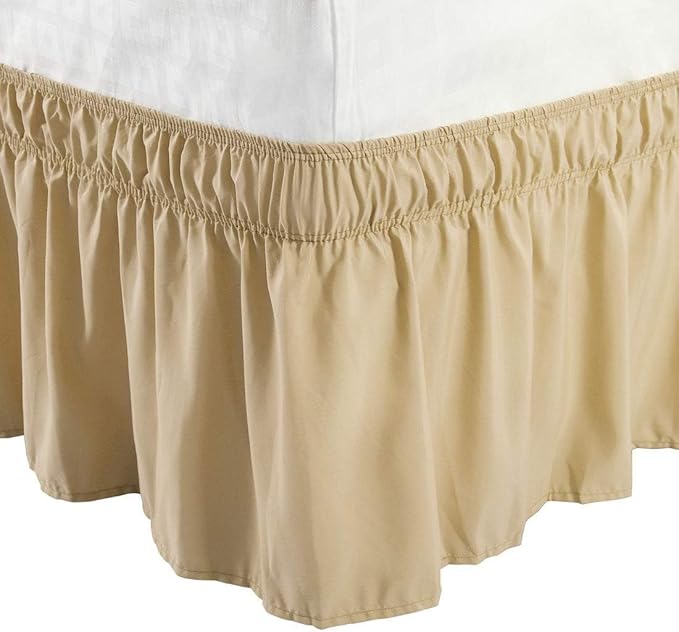 Taupe Wrap Around Bed Skirts with 16" Drop - Three Sides Fabric Adjustable Elastic Dust Ruffle Silky Soft -600 TC Stretchy Bed Skirt-Short Queen(60"X 75") Taupe
