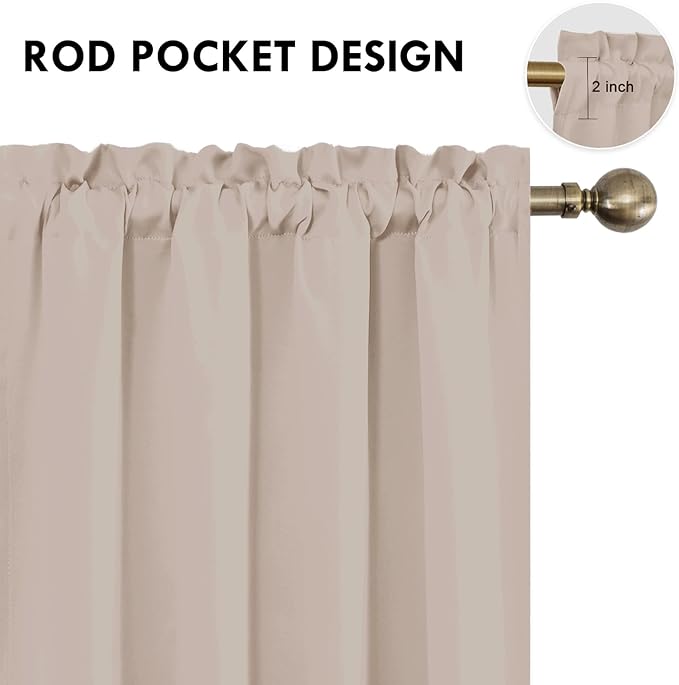 DWCN Blackout Curtains for Living Room Thermal Insulated, Energy Saving & Noise Reducing Bedroom Curtains, Camel, W 52x L 54 Inch, Set of 2 Rod Pocket Curtain Panels