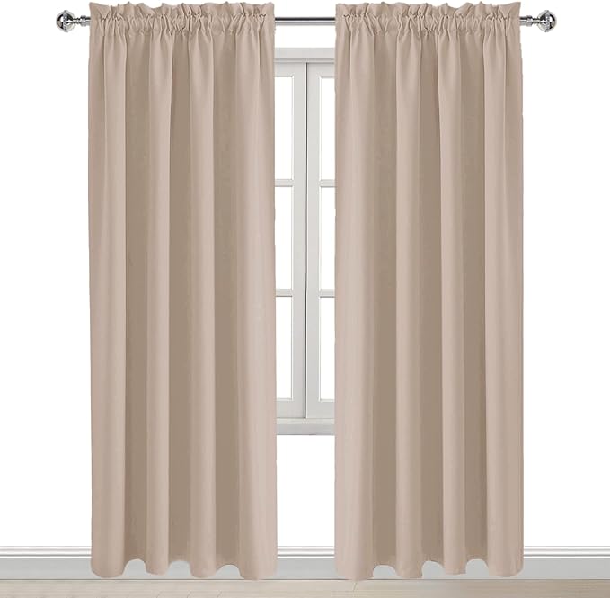 DWCN Blackout Curtains for Living Room Thermal Insulated, Energy Saving & Noise Reducing Bedroom Curtains, Camel, W 52x L 84 Inch, Set of 2 Rod Pocket Curtain Panels