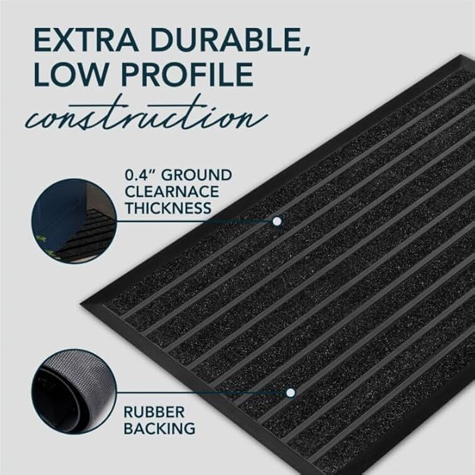 ubdyo Extra Durable Door Mat - Dirt Trapping Outdoor Welcome Mats - Non-Slip Outdoor Indoor Entrance - Low Profile Front Doormat (36" x 24", Bright Black)
