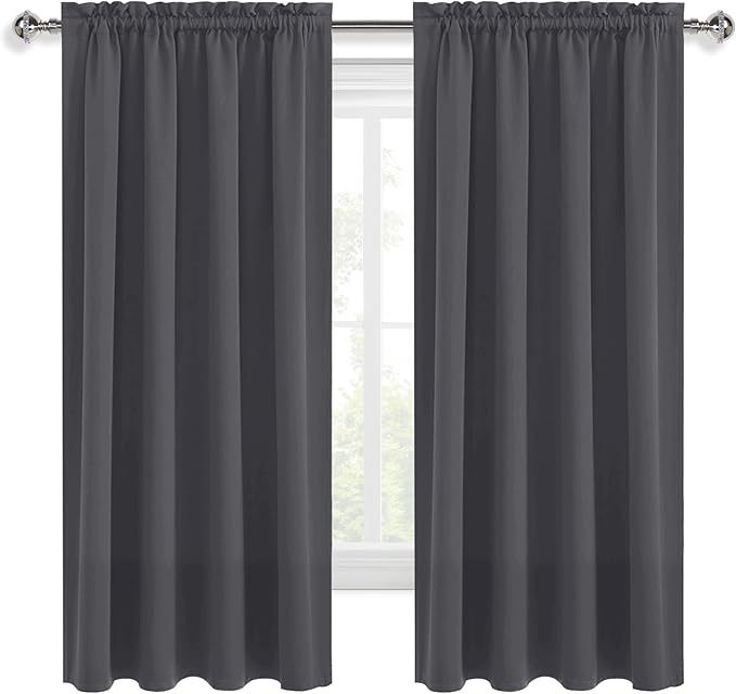 DWCN Blackout Curtains for Bedroom 72 Inch Length 2 Panels Set, Solid Thermal Insulated Energy Saving Rod Pocket Window Treatment Curtains Blackout Drapes (W42 x L72 Inch, Dark Grey)