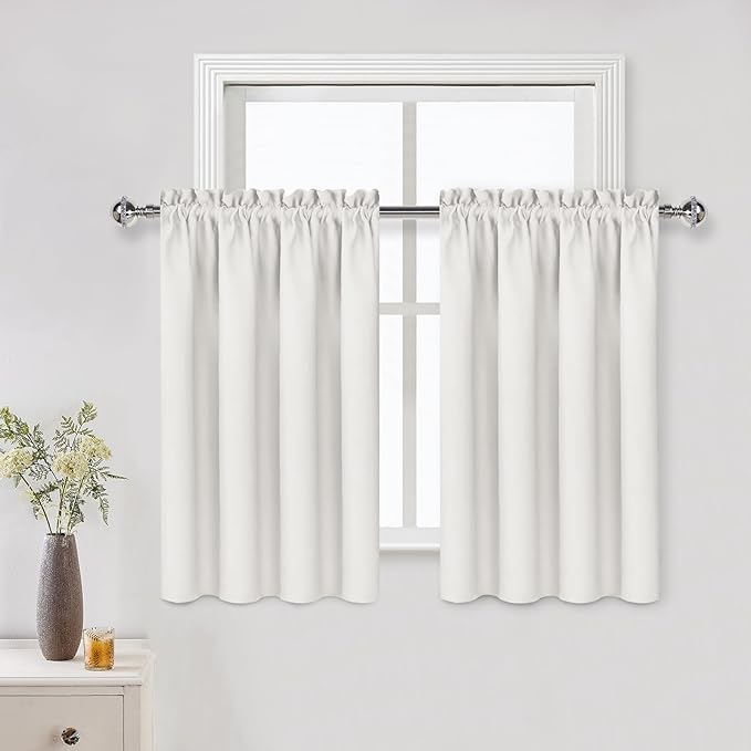 DWCN Short Ivory Blackout Curtains for Small Window, Thermal Insulated Energy Saving Room Darkening Curtains for Kitchen/Bedroom (W42 x L36 inch, Set of 2 Panels, Top of Rod Pocket)