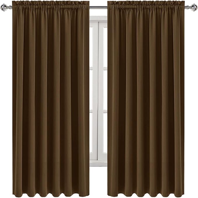 DWCN Blackout Curtains for Living Room Thermal Insulated, Energy Saving & Noise Reducing Bedroom Curtains, Brown, W 70x L 72 Inch, Set of 2 Rod Pocket Curtain Panels