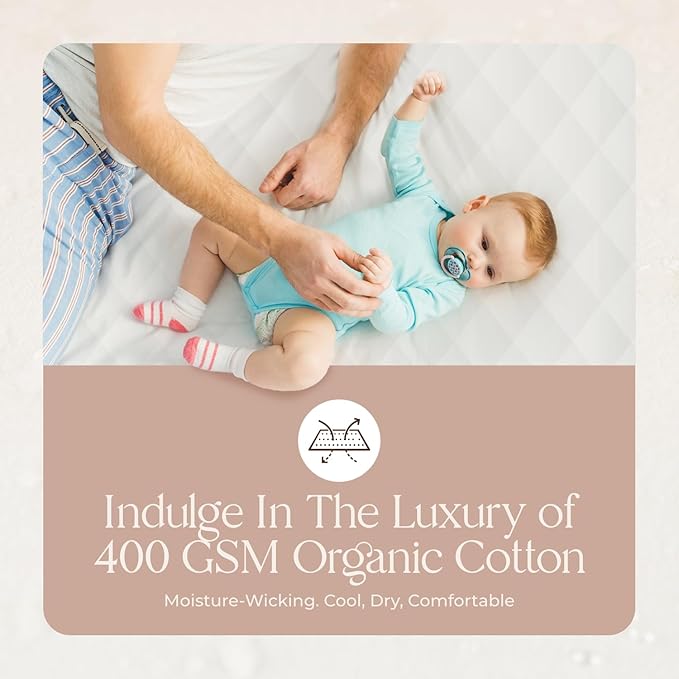 100% Cotton Organic Mattress Pad - Luxury Quilted Mattress Topper Protector Plush & Breathable Machine Washable Design - Fairtrade & GOTS Certified Premium 400GSM Thick with Deep Pocket (Cal King)