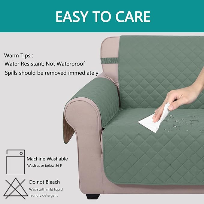 U-NICE HOME Recliner Chair Covers Reversible Chair Cover Pet Covers for Dogs with Elastic Straps Water Resistant Diamond Quilted (23''Recliner Small, Greyish Green/Taupe)