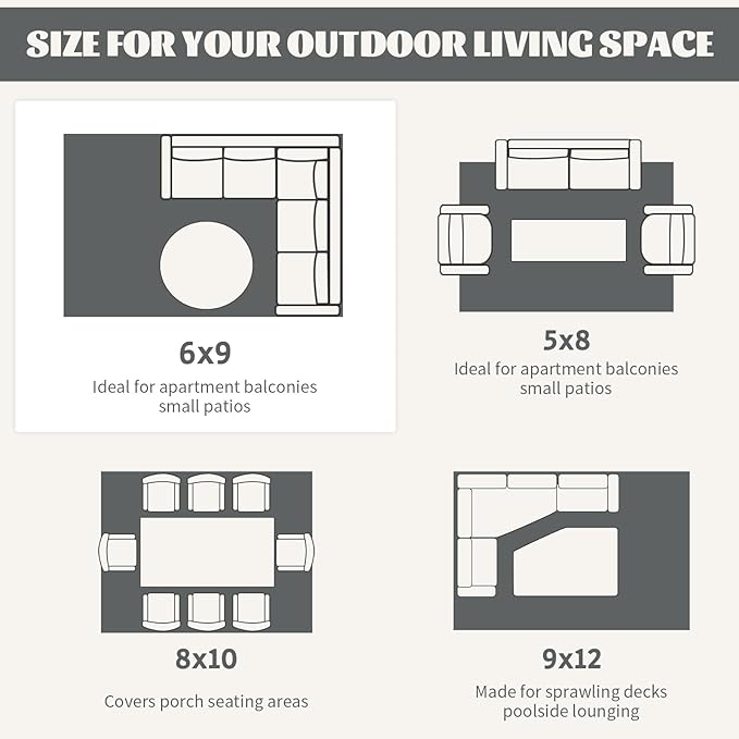 Ileading Reversible Plastic Outdoor Rug Modern Geometric Style Patio Straw Mat Waterproof Deck Carpets Non Shedding Portable Area Rugs for RV Beach Backyard Outside Pool Picnic Camping(6'x9'Grey)