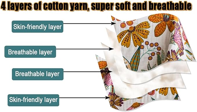 Fall Throw Blanket for Couch Bed Chair, 100% Cotton Muslin Breathable Woven Throws 60''x 80'' Boho Vintage Quilt for All Seasons Warm Lightweight Farmhouse Blankets Home Decoration