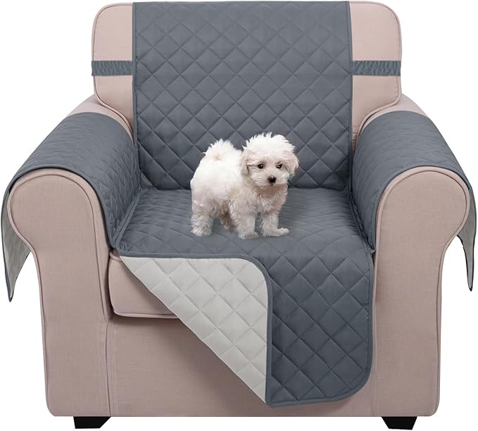 U-NICE HOME Recliner Chair Covers Reversible Chair Cover Pet Covers for Dogs with Elastic Straps Water Resistant Diamond Quilted (23''Recliner Small, Dark Blue/Light Grey)