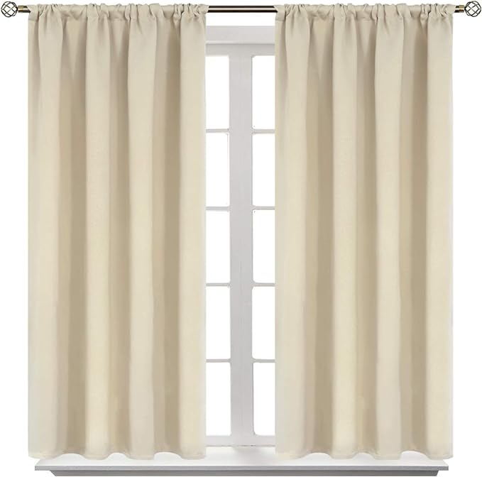BGment Rod Pocket Blackout Curtains 54 Inches Long for Bedroom - Thermal Insulated 52 Inch Width Room Darkening Window Drapes for Short Living Room Kitchen, 52 x 54 Inch, 2 Panels, Beige
