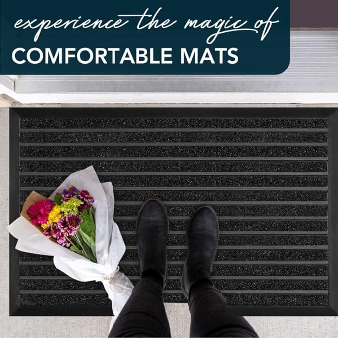 ubdyo Extra Durable Door Mat - Dirt Trapping Outdoor Welcome Mats - Non-Slip Outdoor Indoor Entrance - Low Profile Front Doormat (47" x 32", Bright Black)