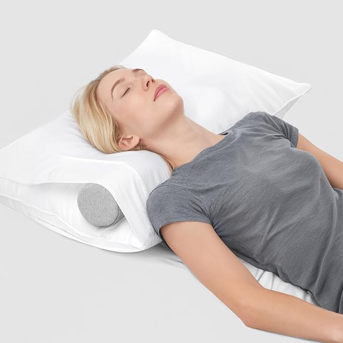 Neck Roll Pillow, Memory Foam Neck Support Pillows, Round Neck Pillows, Cylinder Bolster Pillows for Bed, Couch, and Yoga, Removable Washable Cover,18 * 4 * 4 inch (Small,Grey)