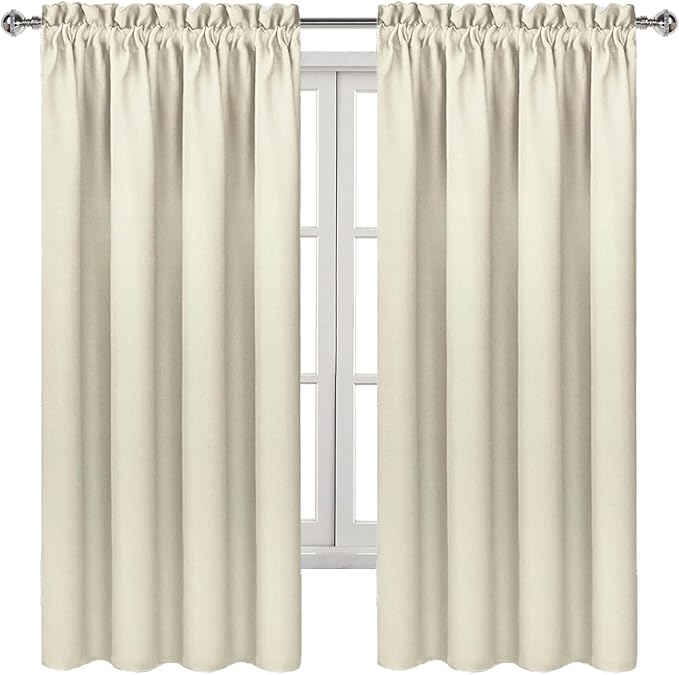 DWCN Blackout Curtains for Bedroom – Rod Pocket Thermal Insulated Noise Reducing Noise Reducing Drapes for Living Room, W 38 x L 63 Inch, 2 Panels, Light Beige