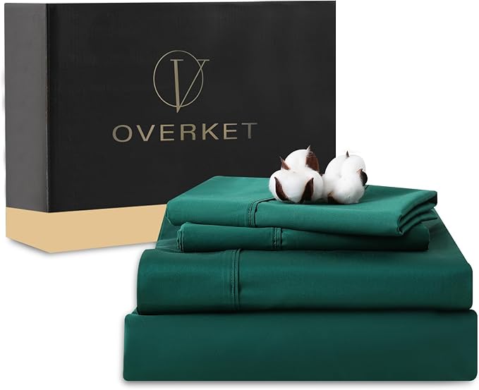 100% Egyptian Cotton Sheets King Size 4PCS 1000 Thread Count Sateen Weave Soft Breathable 16-Inch Deep Pocket （King,Dark Green）