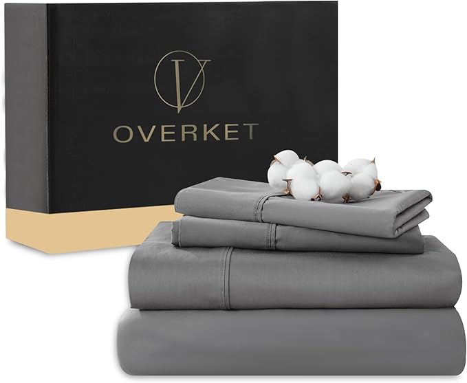 100% Egyptian Cotton Sheets Cal King Sheet Set 4PCS 1000 Thread Count Sateen Weave Soft Breathable 16-Inch Deep Pocket（California King,Dark Grey）