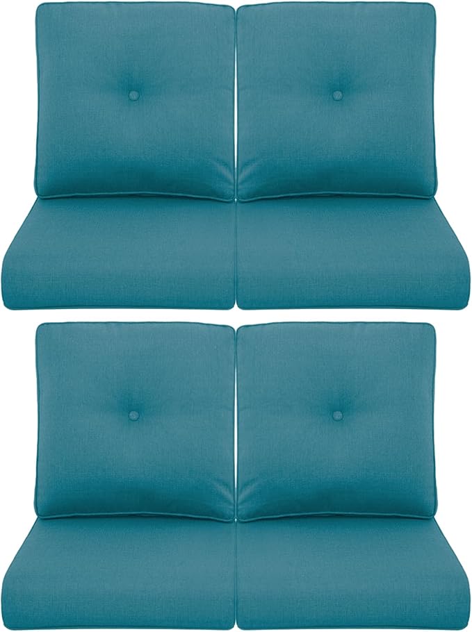 Patio Chair Cushions 4 Packs - Outside High Back Thick Water-Resistant Cushion 22x24 with Zipper Cover for Outdoor Glider Rocking Chairs Loveseat Couch – Peacock Green/Buckle