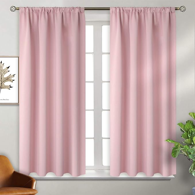 BGment Baby Pink Room Darkening Curtains for Short Window - Rod Pocket Thermal Insulated Blackout Curtains for Girl Bedroom, 42 x 45 Inch, 2 Panels