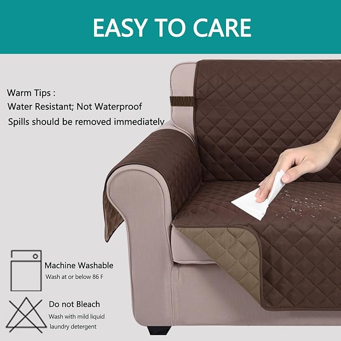 U-NICE HOME Recliner Chair Covers Reversible Chair Cover Pet Covers for Dogs with Elastic Straps Water Resistant Diamond Quilted (28''Recliner Oversized, Chocolate/Taupe)