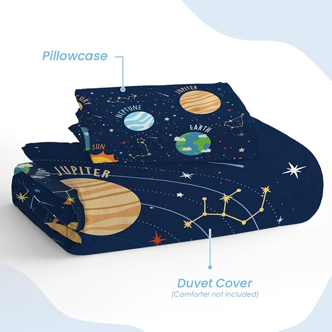 SANDJEST Solar System Duvet Cover Sets Twin Size for Kids Boys, Include 1 Polyester Comforter Cover 68x86 Inches and 1 Pillowcase 20x26 Inches, Comforter Not Included, Gift for Christmas Birthday