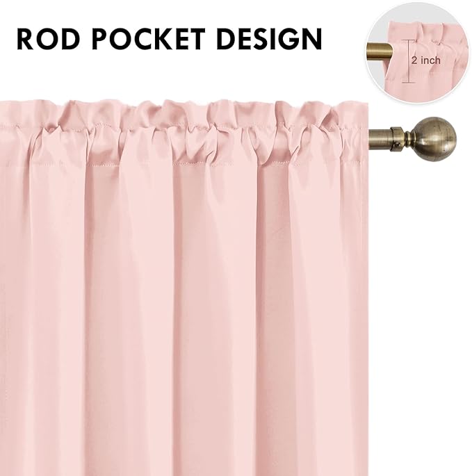 DWCN Blackout Curtains – Thermal Insulated, Energy Saving & Noise Reducing Bedroom and Living Room Curtains, Blush Pink, W 42x L 63 Inch, Set of 2 Rod Pocket Curtain Panels