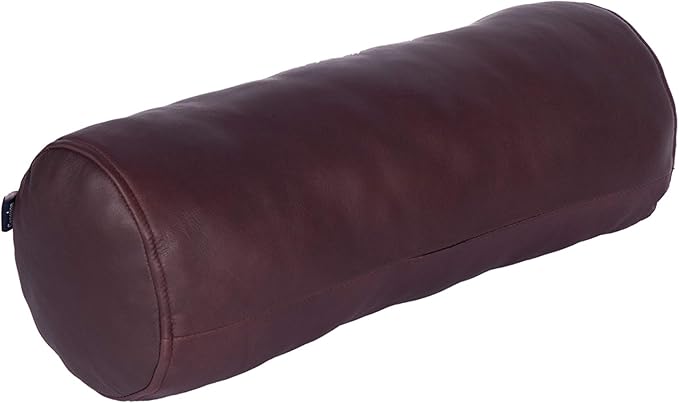 Neck Roll Pillow Cushion Cover, 16x5 Inch Full Moon Round Bolster Pillow Case, Cylinder Soft Lambskin Leather Pillowcase for Head, Spine & Neck Support During Sleep - Dark Maroon Pack of 1