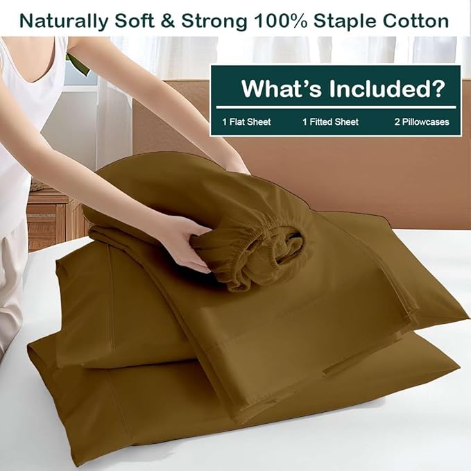 NON Sticky cotton Twin Size Sleeper Sofa Sheets, 4 Piece Egyptian Cotton Bed Sheet Set for Sofa Bed, 8" Deep Pocket for Pull Out Couch Mattress, 39" x 75", Taupe Solid, Soft & Breathable