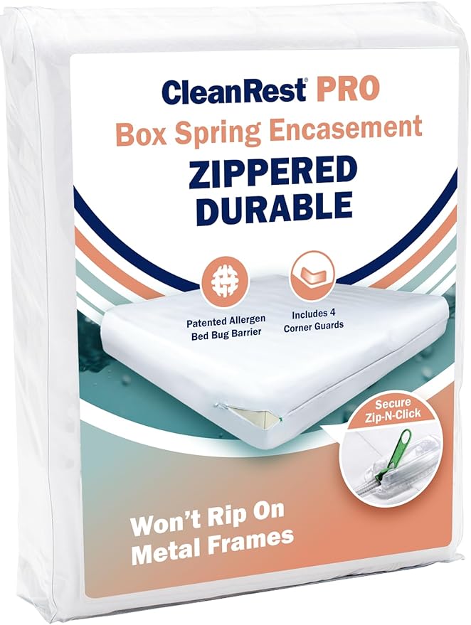 CleanRest PRO Box Spring Encasement - Ultimate Defense Against Allergens, Dust Mites, and More - Water Resistant, MicronOne Allergen Barrier, Zip-N-Click (Queen)
