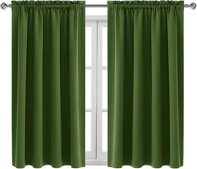 DWCN Olive Green Room Darkening Blackout Curtains - Thermal Insulated Privacy Energy Saving Window Curtain Drapes 52 x 54 inch Length, Set of 2 Bedroom Living Room Curtains