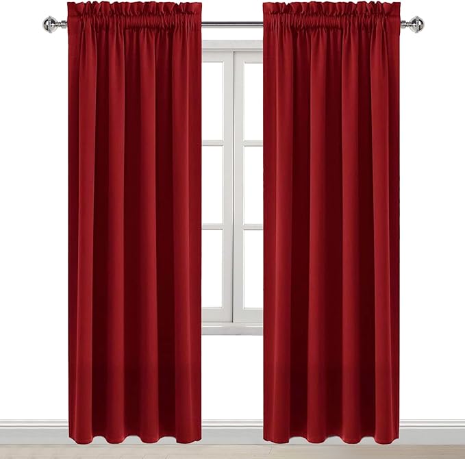 DWCN Christmas Blackout Curtains Room Darkening Thermal Insulated Bedroom Curtains Window Curtain Panels, 42 x 84 inches Long, Set of 2 Burgundy Rod Pocket Drapes