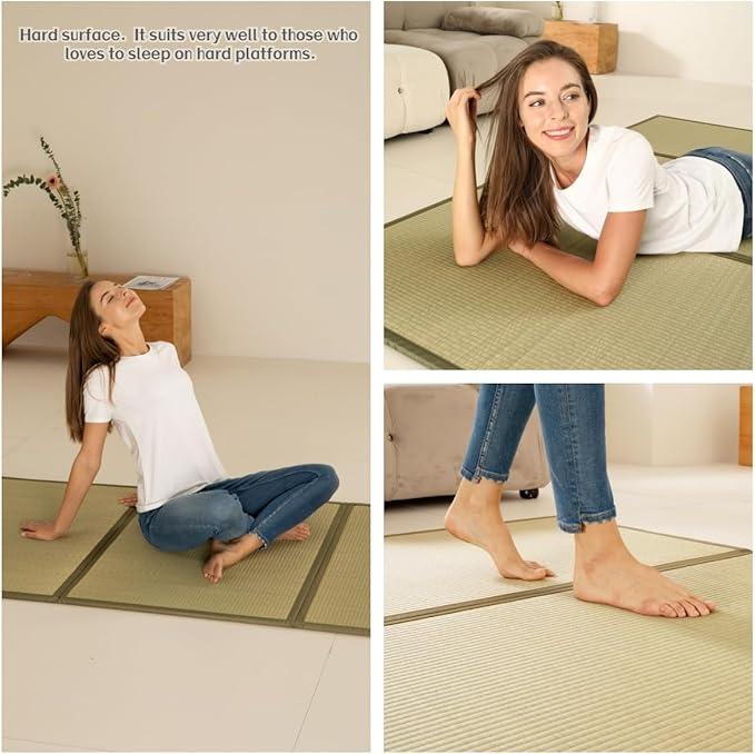 MustMat Tatami Mat Rush Grass Tatami Mattress Japanese Traditional Foldable (twin-39"x78")