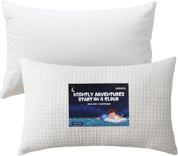 Toddler Pillow for 2-5 Year Olds,Organic Cotton Toddler Crib Pillow with Washable Cover,13x18 Inch White Pillow for Toddler Bed