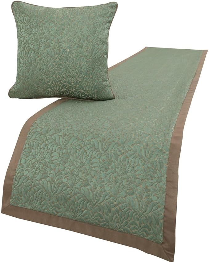 The HomeCentric King/Queen/Twin Blue & Beige Decorative Twin 53"x18" Bed Runner Without Pillow Cover, Damask Bed Scarf on Jacquard Fabric - Arabella