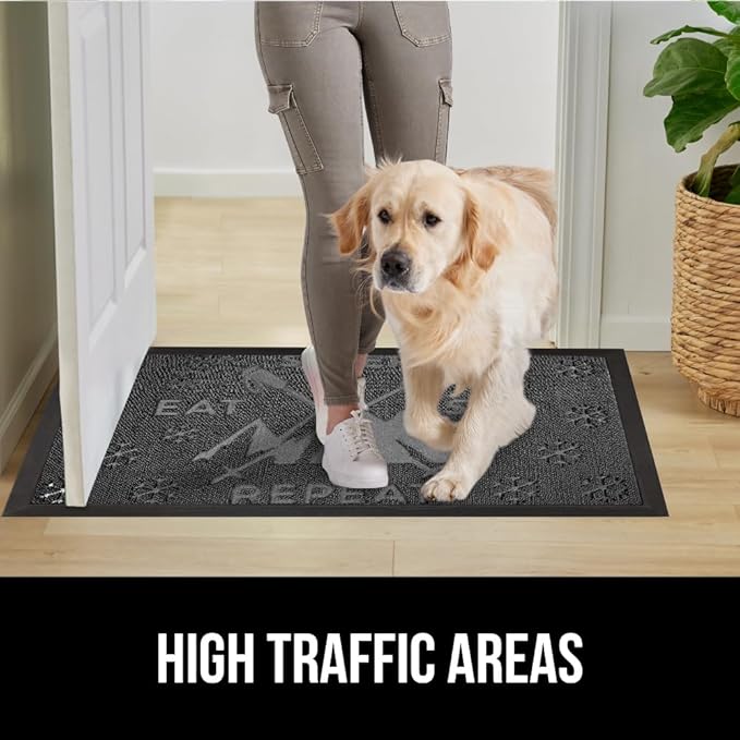 GORILLA GRIP 100% Waterproof All-Season WeatherMax Doormat 35x23, US Designed Natural Rubber, Stain and Fade Resistant, Low Profile Indoor Outdoor Door Mats, Easy Clean Patio Mat, Graphite Skiing