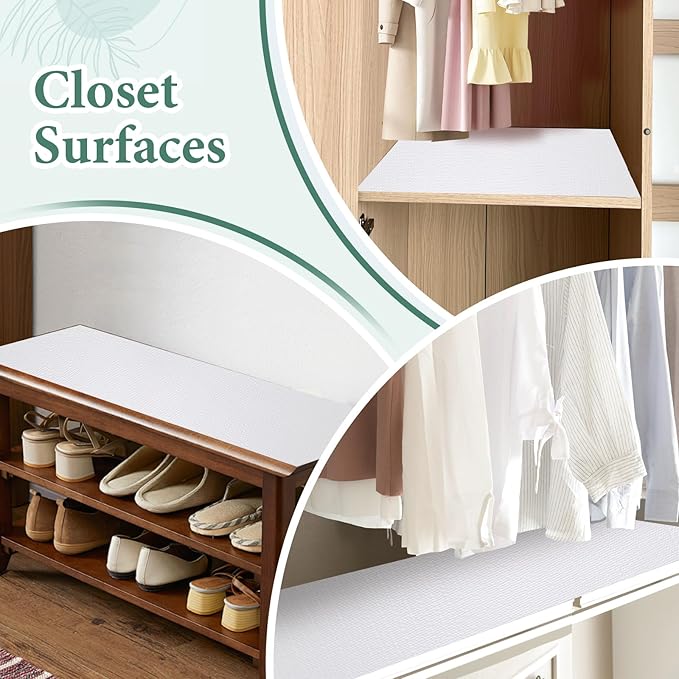 Drawer and Shelf Liner for Kitchen Cabinet: 12 in X 30 Ft Non Slip Waterproof Shelf Paper Non Adhesive Refrigerator Liners White Easy Liners for Bathroom Cupboard with Knife Tape Measure