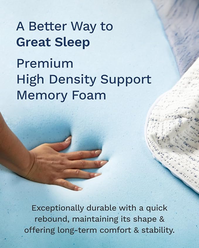 ViscoSoft 3 Inch Memory Foam Mattress Topper Twin XL - Select High Density Ventilated Extra Long Mattress Pad - Premium Removable Rayon Cover