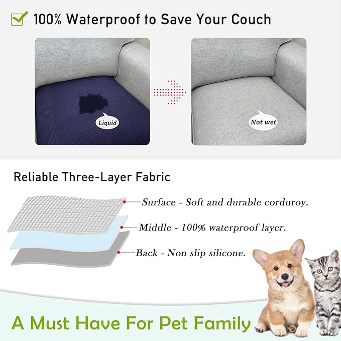 Couch Arm Covers, Sofa Arm Covers, Waterproof Armrest Cover for Sofa, Armchair, Loveseat, Non-Slip Recliner Arm Cover, Sofas Headrest Cover, Arm Chair Covers Set of 2 (Navy Blue, 26"×26")