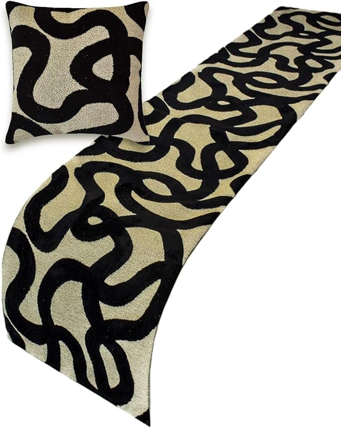 The HomeCentric Black Bed Runner for King/Queen/Twin Cut Velvet Decorative Bed Scarf 53"x18" Bed Runner Without Pillow Cover, Abstract Bed Scarf Bedroom Décor Accent - Noir Scroll