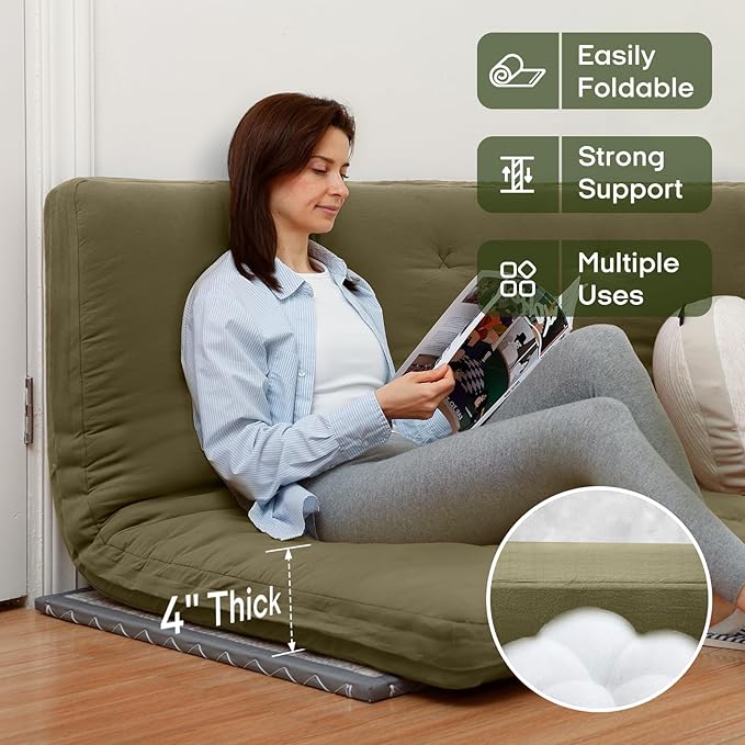 ZonLi Japanese Floor Futon Mattress Full Size 75"x 54", 100% Cotton Cover 4'' Thicken Tatami Mattress, Foldable Sleeping Pad, Portable Dormitory Tatami Mat, Roll Up Floor Lounger Bed for Adult