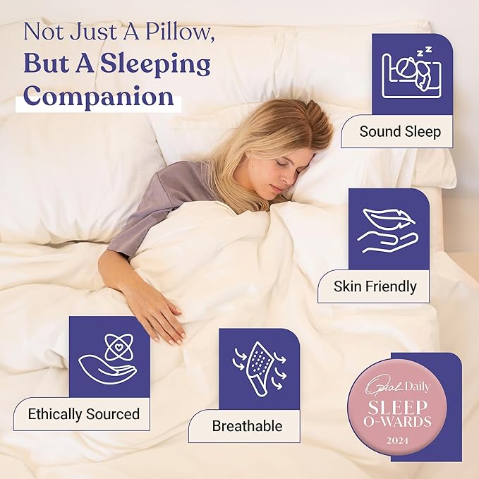 FluffCo Zen Fluff Pillows - Down Alternative - King Bed Pillow for Sleeping Made in USA - Luxury Hotel-Quality Pillow - Gift for Home - 100% Cotton, 300 Thread Count (Soft King Size 1 Pack)