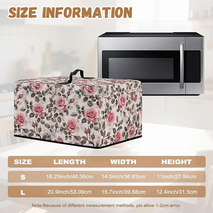 Microwave Dust Cover, Rose Heat-Resistant Waterproof Polyester Fabric Microwave Oven Dust Cover Case Dustproof Protections Protector for Microwaves Ovens