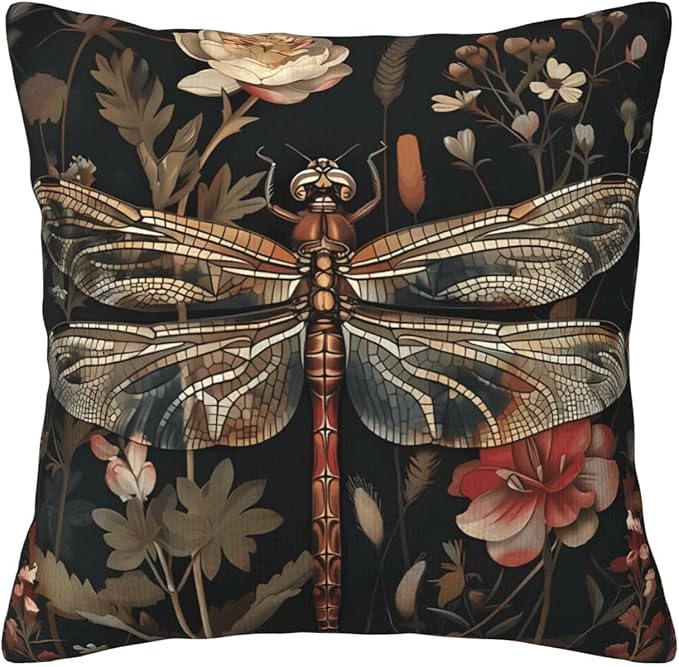 William Morris Abstract Vintage Floral Dragonfly Design 18x18 inches Throw Pillow Covers Square Pillowcases Decor for Bed Couch Sofa Living Room Cushion Covers