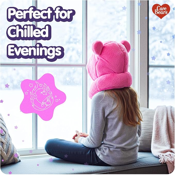 Care Bears - Cheer Bear Snuggle Hood, Travel Pillow with Hood, Soft Plush Neck Support, Lightweight, Comfortable and Breathable, Airplane, Care and Train Travel - Pink