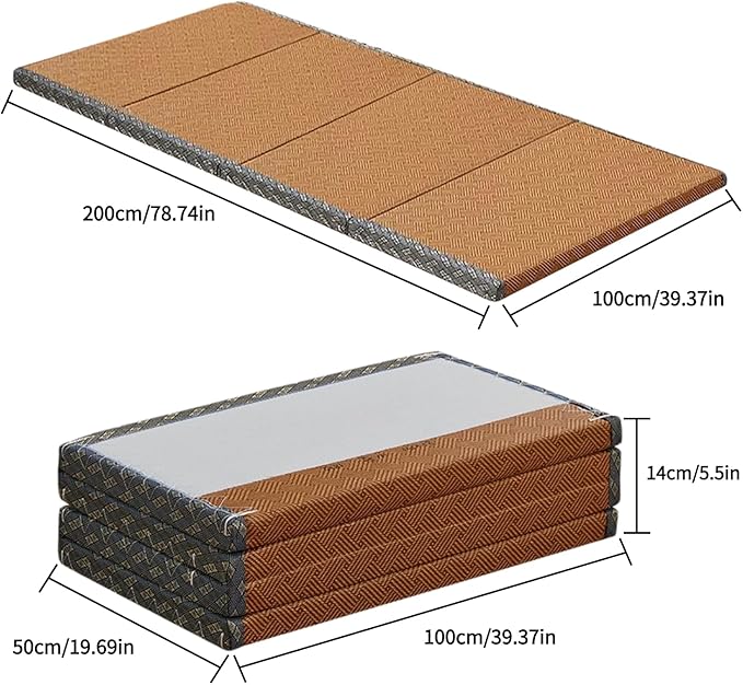 Japanese Traditional Tatami Mattress, Coconut Coir Tatami Mat, Foldable Japanese Floor Mattress,Futon Bed,Meditation Mats for Floor,Summer Sleeping Mat(100 * 200cm)