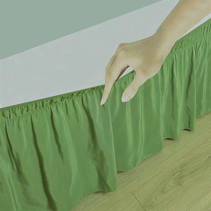Sage Wrap Around Bed Skirts with 16" Drop - Three Sides Fabric Adjustable Elastic Dust Ruffle Silky Soft -600 TC Stretchy Bed Skirt-Twin XL(39"X 80") Sage