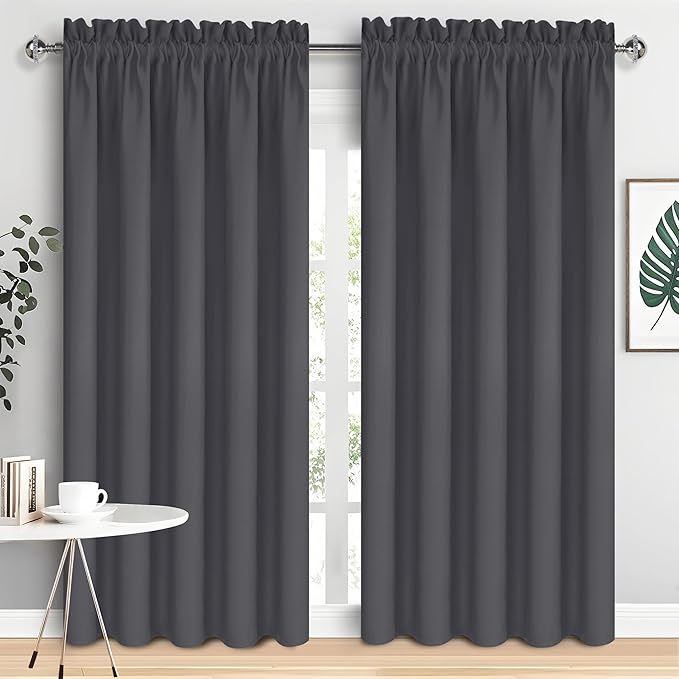 DWCN Bedroom Blackout Curtains 70 x 84 Inches Length 2 Panels Set, Solid Thermal Insulated Energy Saving Rod Pocket Window Treatment Curtains Blackout Drapes (W70 x L84 Inch, Dark Grey)